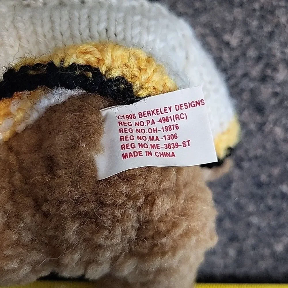 Vintage 1996 Berkley Designs Honey Bee Brown Bear with Knit Sweater Bee Decal